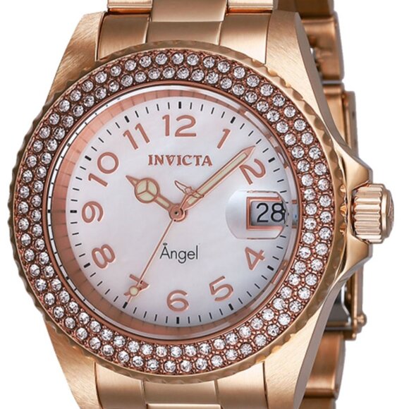 $1095 MSRP- INVICTA Angel Crystal White MOP Dial Ladies...